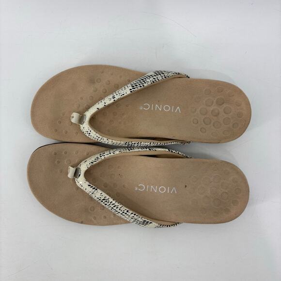 Vionic Dillon Womens Sz 9 Snake Embossed Flip Flop Sandal Tan Suede - Picture 2 of 10